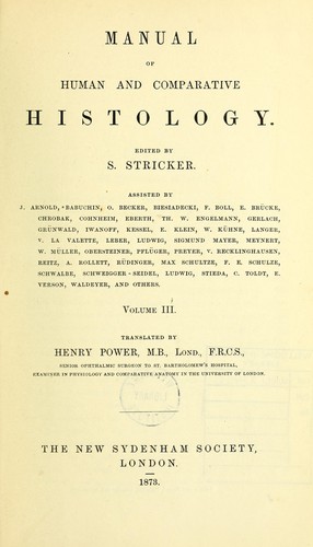 Cover for Manual of human and comparative histology
