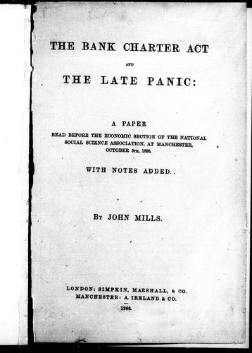 Cover for The Bank Charter Act and the late panic