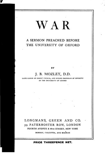 Cover for War: A Sermon Preached Before the University of Oxford