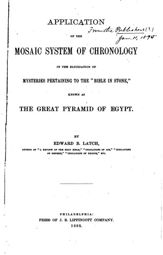 Cover for Application of the Mosaic System of Chronology in the Elucidation of ...
