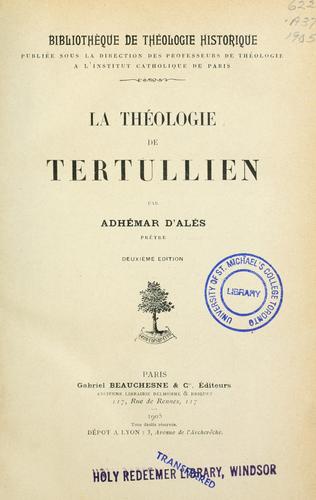 Cover for La théologie de Tertullien