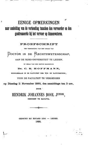 Cover for Eenige opmerkingen naar aanleiding van de verhouding tusschen den vervoerder ...