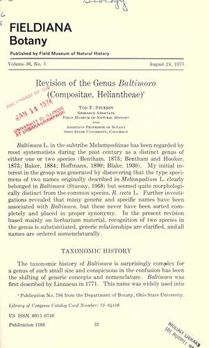 Cover for Revision of the genus Baltimora (Compositae, Heliantheae)