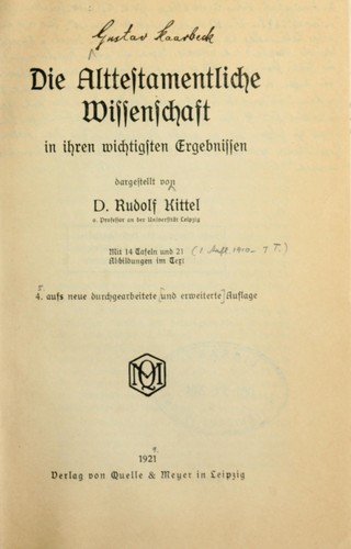 Cover for Die alttestamentliche Wissenschaft in ihren wichtigsten Ergebnissen