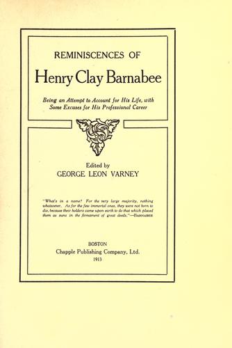 Cover for Reminiscences of Henry Clay Barnabee