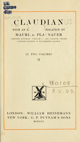Cover for Claudian, with an English translation by Maurice Platnauer