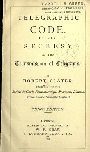 Cover for Telegraphic code, to ensure secrecy in the transmission of telegrams.