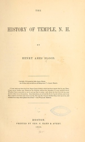 Cover for The history of Temple, N.H.