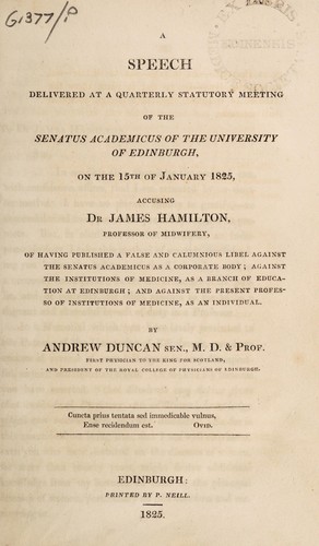 Cover for A speech delivered at a quarterly statutory meeting of the Senatus Academicus of the University of Edinburgh