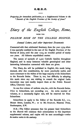 Cover for Records of the English province of the Society of Jesus