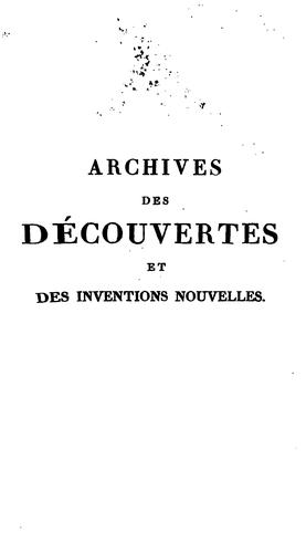 Cover for ARCHIVES DES DECOUVERTES ET DES INVENTIONS NOUVELLES