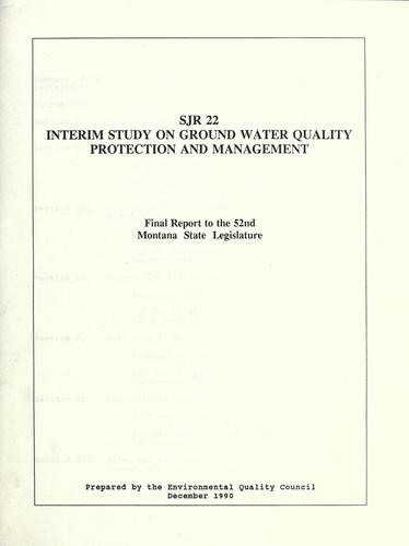 Cover for SJR 22 interim study on ground water quality protection and management