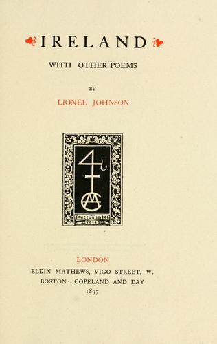 Cover for Ireland, with other poems.