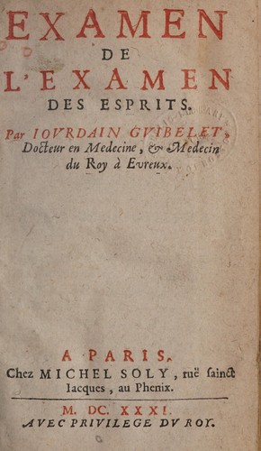 Cover for Examen de l'Examen des esprits