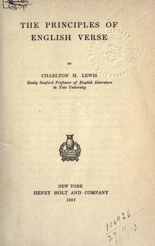 Cover for The principles of English verse.