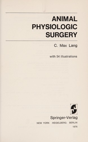 Cover for Animal physiologic surgery
