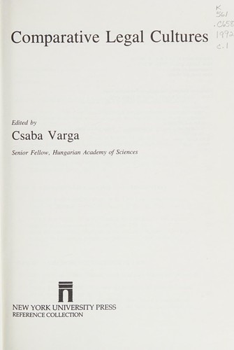Cover for Comparative legal cultures