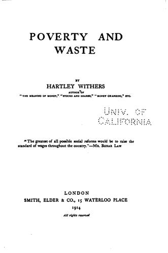 Cover for Poverty and waste