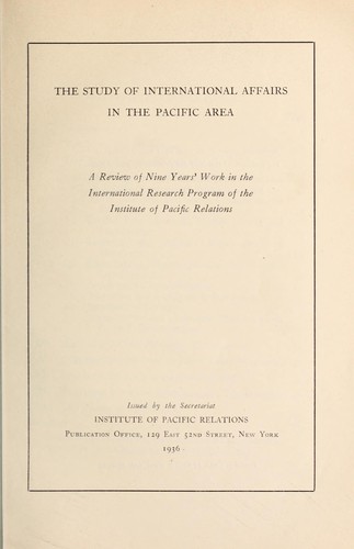 Cover for The study of international affairs in the Pacific area.