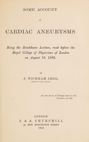 Cover for Some account of cardiac aneurysms