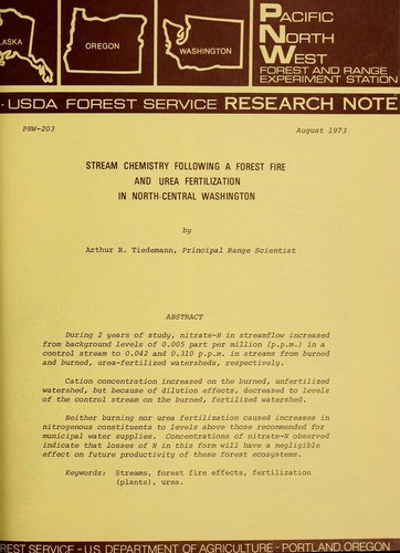 Cover for Stream chemistry following a forest fire and urea fertilization in north-central Washington