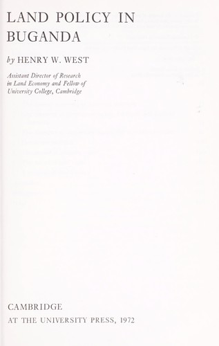 Cover for Land policy in Buganda