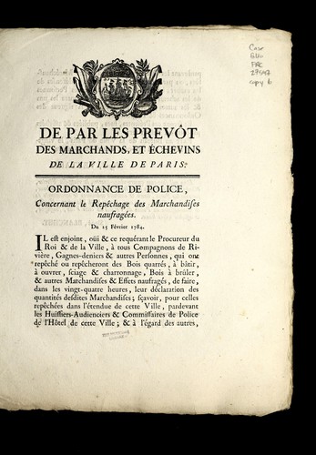 Cover for Ordonnance de police, concernant le repe chage des marchandises naufrage es