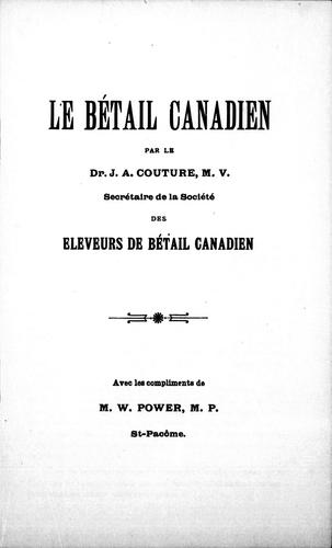 Cover for Le bétail canadien