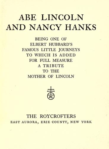 Cover for Abe Lincoln and Nancy Hanks