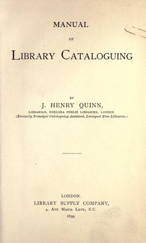 Cover for Manual of library cataloguing