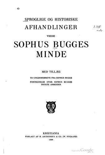 Cover for Sproglige og historiske afhandlinger viede Sophus Bugges minde.