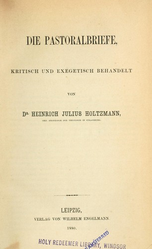 Cover for Die Pastoralbriefe