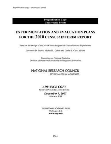 Cover for Experimentation and evaluation plans for the 2010 census