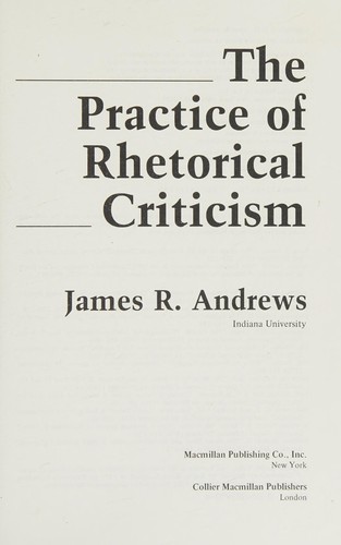 Cover for The practice of rhetorical criticism