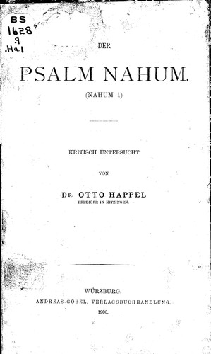 Cover for Der Psalm Nahum (Nahum I)
