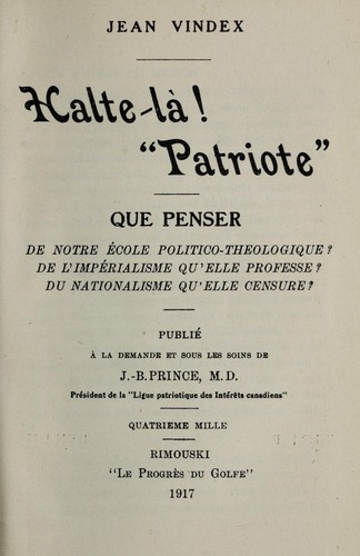 Cover for Halte-lá! "Patriote"