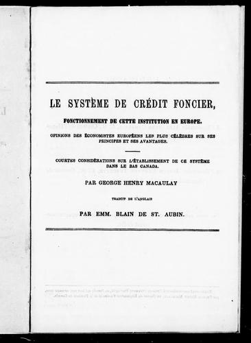 Cover for Le système de crédit foncier, fonctionnement de cette institution en Europe