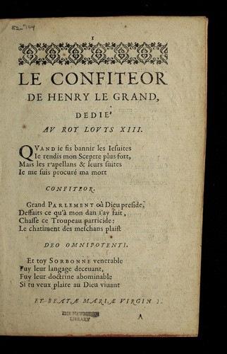 Cover for Le confiteor de Henry le Grand, dedie  au roy Louys XIII