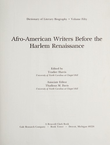 Cover for Afro-American writers before the Harlem renaissance