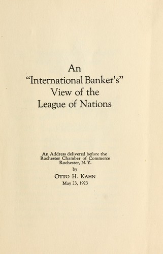 Cover for An "international banker's" view of the League of Nations