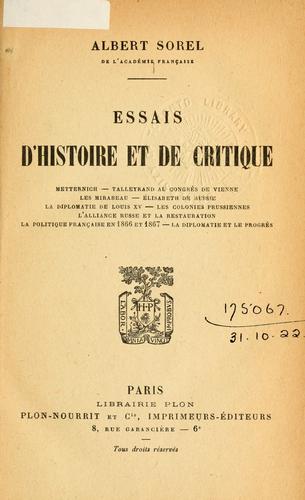 Cover for Essais d'histoire et de critique.