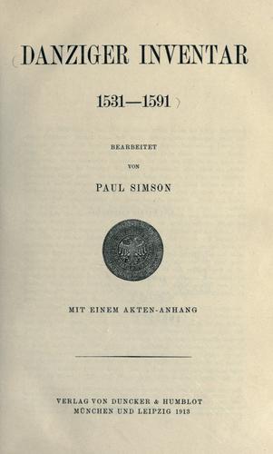 Cover for Danziger Inventar, 1531-1591.