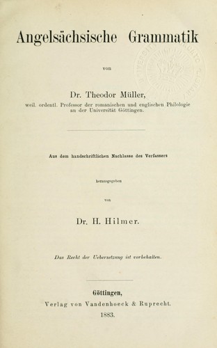 Cover for Angelsächsische Grammatik