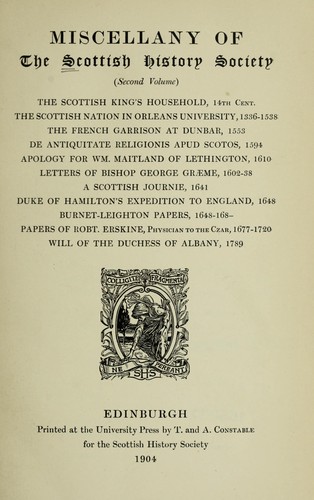 Cover for Miscellany of the Scottish History Society.