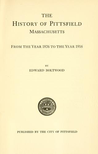 Cover for The history of Pittsfield, Massachusetts