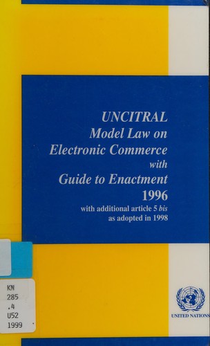 Cover for UNCITRAL model law on electronic commerce, with guide to enactment, 1996