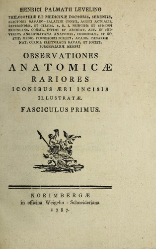 Cover for Observationes anatomicae rariores iconibus ... illustratae. Fasciculus primus