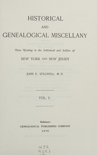 Cover for Historical and genealogical miscellany; data relating to the settlement and settlers of New York and New Jersey