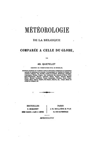 Cover for Météorologie de la belgique comparée à celle du globe
