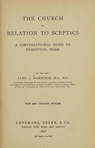 Cover for The church in relation to sceptics